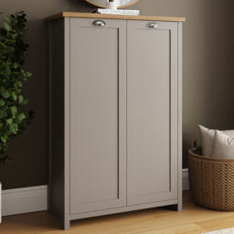 GFW Lancaster Grey and Oak 2 Door Tall Shoe Cabinet