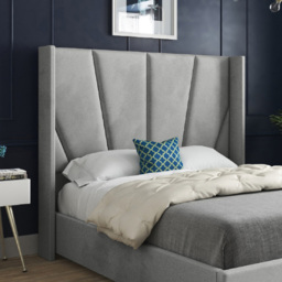 Bellini Grey Small Single Velvet Upholstered Bed Frame with Wide Curved Winged Headboard - thumbnail 3