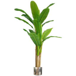 Leaf Tropical Banana Artificial Tree Pot with Silver Metal Planter 182cm - thumbnail 1