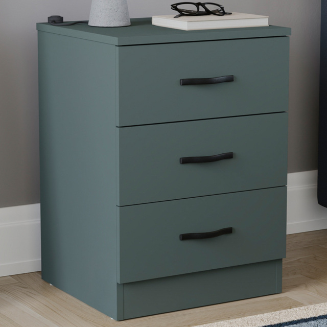 Vida Designs Riano Jasper Green 3 Drawer Bedside Table - image 1