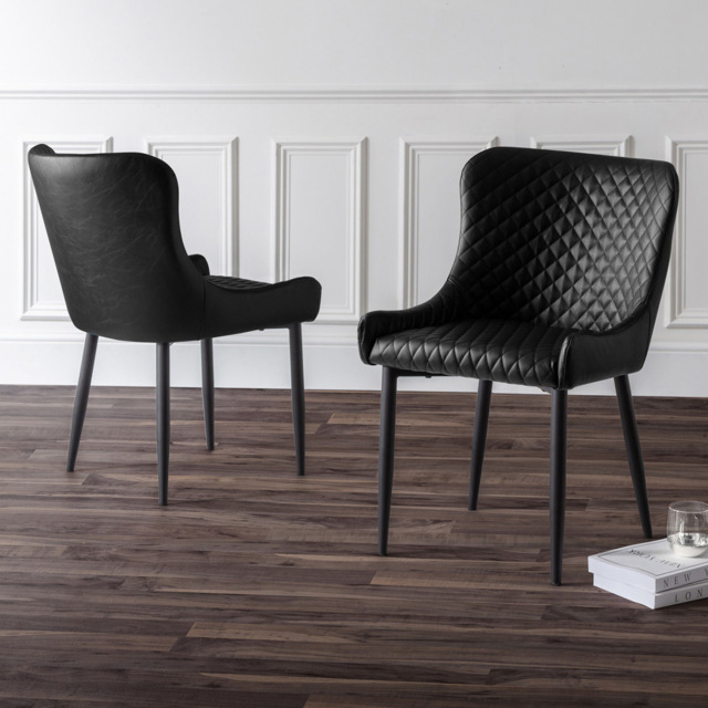 Julian Bowen Luxe Set of 2 Black Faux Leather Dining Chair - image 1