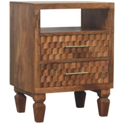 Artisan Furniture Cadiz Carved Golden Teak 2 Drawer Single Shelf Solid Wood Bedside Table - thumbnail 3