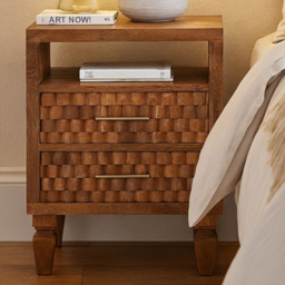 Artisan Furniture Cadiz Carved Golden Teak 2 Drawer Single Shelf Solid Wood Bedside Table