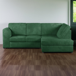 Luxor 4 Seater Green Jumbo Cord Right Hand L Shaped Corner Sofa with Full Back - thumbnail 1