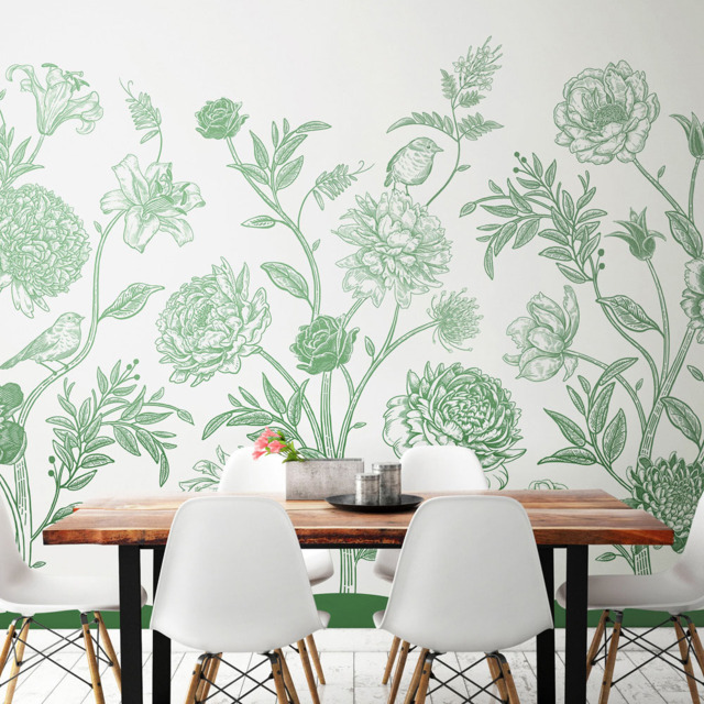 Origin Murals Jacobean Rose Trail Green Wall Mural - image 1