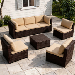 Furniture One Brown 6 Seater Rattan Modular Garden Furniture Set - thumbnail 1