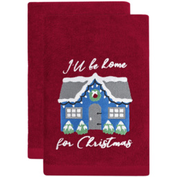 Noel Square Red Xmas I'll Be Home Cotton Velour Hand Towel 2 Pack