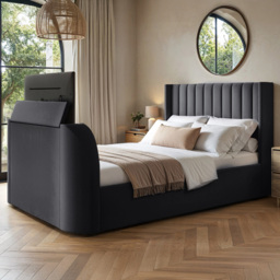 Flair Fallon Grey Double Velvet TV Side Lift Ottoman Bed - thumbnail 1