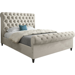 Sienna Small Double Silver Soft Velvet Upholstered Sleigh Bed Frame with Scrolled Headboard - thumbnail 2
