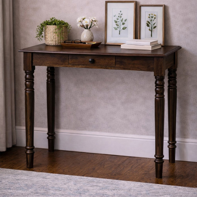 Artisan Furniture Heritage Brown Single Drawer Solid Wood Desk with Turned Legs - image 1