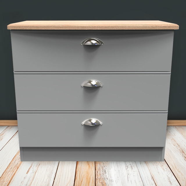 Crowndale Victoria 3 Drawer Dusk Grey and Oak Chest of Drawers - image 1