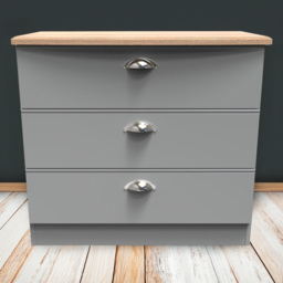 Crowndale Victoria 3 Drawer Dusk Grey and Oak Chest of Drawers - thumbnail 1