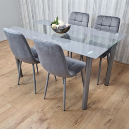 Kosy Koala 4 Seater Glass and Velvet Rectangular Dining Set Grey