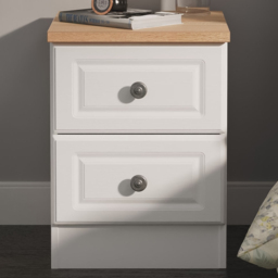 Crowndale Norfolk White Ash and Bardolino Oak 2 Drawer Compact Bedside Cabinet Ready Assembled - thumbnail 1