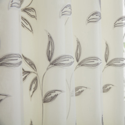 Alan Symonds Leaf Embroidered Ring Top Eyelet Tulle Voile Curtains Silver 147 x 137cm - thumbnail 3