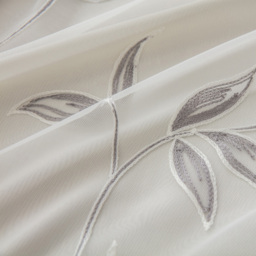 Alan Symonds Leaf Embroidered Ring Top Eyelet Tulle Voile Curtains Silver 147 x 137cm - thumbnail 4