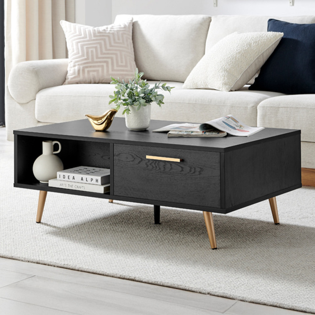 Furniturebox Ivata 2 Drawer Black and Copper Coffee Table - image 1