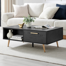 Furniturebox Ivata 2 Drawer Black and Copper Coffee Table - thumbnail 1