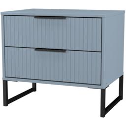Crowndale Fluted 2 Drawer Denim Blue Side Table Ready Assembled - thumbnail 4