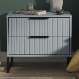 Crowndale Fluted 2 Drawer Denim Blue Side Table Ready Assembled - thumbnail 1