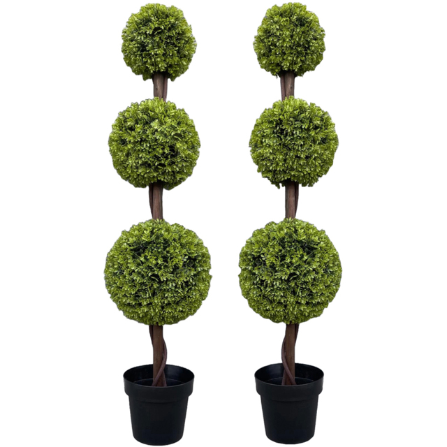 Leaf Topiary Green Triple Ball Artificial Tree in Pot 120cm 2 Pack - image 1