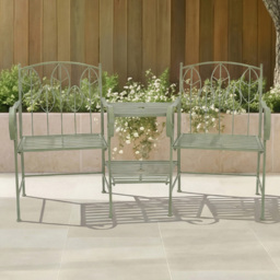 Charles Bentley Sage Green 2 Seater Rustic Metal Leaf Pattern Garden Companion Seat - thumbnail 1