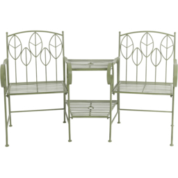 Charles Bentley Sage Green 2 Seater Rustic Metal Leaf Pattern Garden Companion Seat - thumbnail 3
