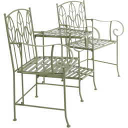 Charles Bentley Sage Green 2 Seater Rustic Metal Leaf Pattern Garden Companion Seat - thumbnail 4
