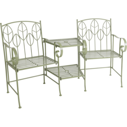 Charles Bentley Sage Green 2 Seater Rustic Metal Leaf Pattern Garden Companion Seat - thumbnail 2