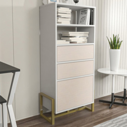 Decorotika Utopie White and Beige 3 Cabinet and 2 Shelf Modern Bookshelf
