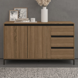 Loft24 Bari 2 Door 3 Drawer Oak Black Sideboard - thumbnail 1