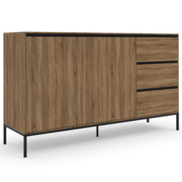 Loft24 Bari 2 Door 3 Drawer Oak Black Sideboard - thumbnail 2