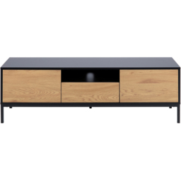 Florence Seaford 2 Door Single Drawer Single Shelf Black and Oak TV Unit - thumbnail 3