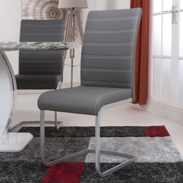 Callisto Set of 2 Grey Leather Effect Dining Chair - image 1