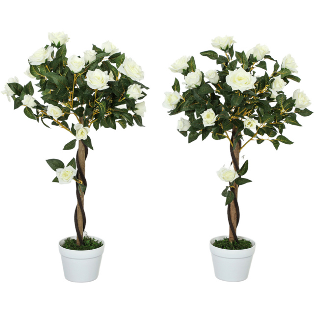 Portland Set of 2 White Rose Decorative Artificial Plant in Pot 90cm - image 1