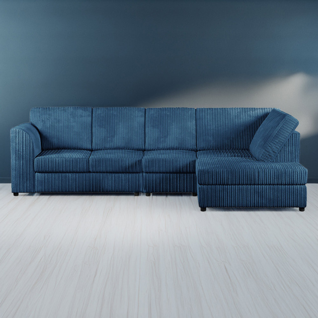 Luxor 5 Seater Marine Blue Jumbo Cord Right Hand L Shaped Corner Sofa with Full Back - image 1