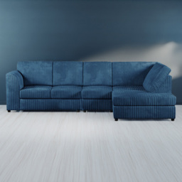 Luxor 5 Seater Marine Blue Jumbo Cord Right Hand L Shaped Corner Sofa with Full Back - thumbnail 1