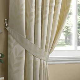 Alan Symonds Dupion Leaf Jacquard Ring Top Eyelet Curtains Cream 117 x 229cm - thumbnail 3