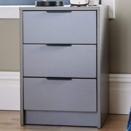 Home Source Phoenix 3 Drawer Grey Bedside Table
