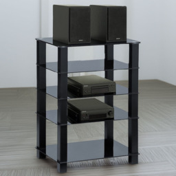 Centurion Supports Trinity 5 Shelf Gloss Black Glass Multimedia Stand with Black Legs