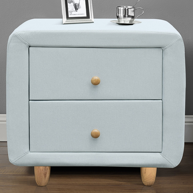 Brooklyn 2 Drawer Blue Linen Bedside Table - image 1