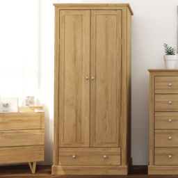 Devon 2 Door Single Drawer Oak Effect Wardrobe - thumbnail 1