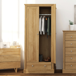 Devon 2 Door Single Drawer Oak Effect Wardrobe - thumbnail 3