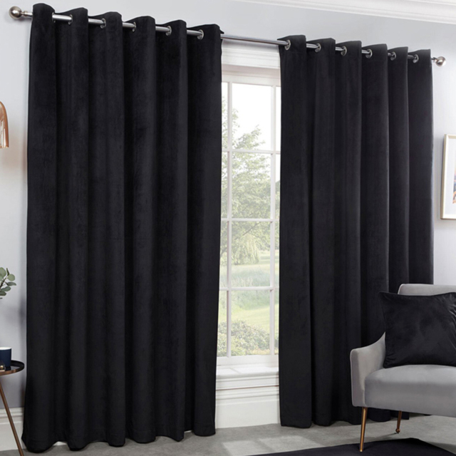 Divante Vermont Velvet Blackout Eyelet Curtain Black 168 x 137cm - image 1