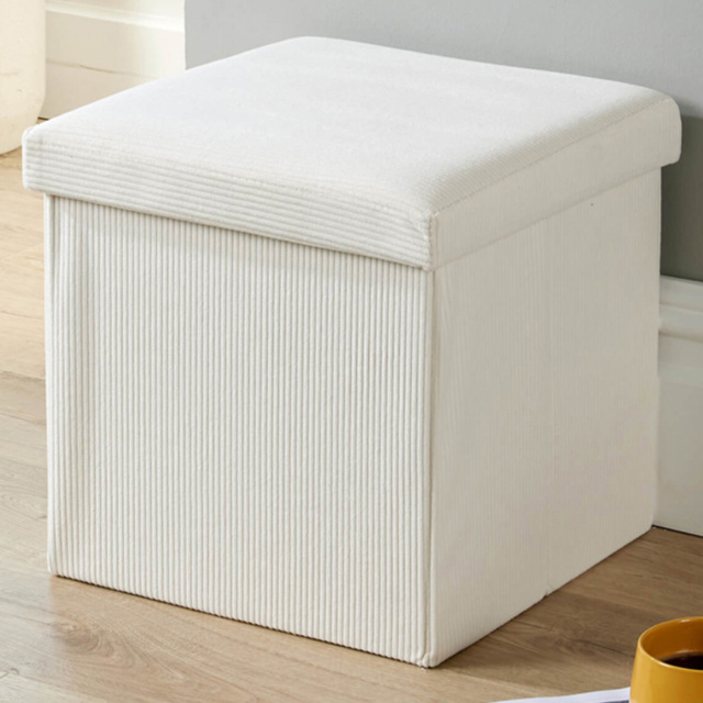 Home Source Corduroy Cream Square Folding Ottoman - image 1