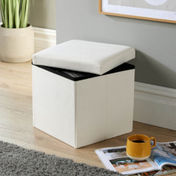 Home Source Corduroy Cream Square Folding Ottoman - thumbnail 3