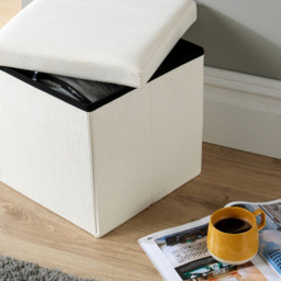 Home Source Corduroy Cream Square Folding Ottoman - thumbnail 4