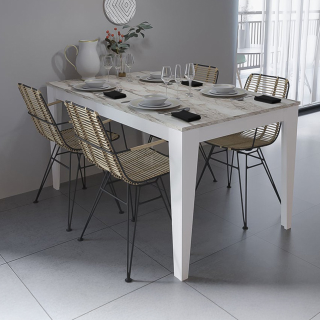 Decorotika Bud 4 Seater White Marble Effect Dining Table - image 1