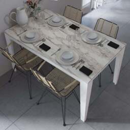 Decorotika Bud 4 Seater White Marble Effect Dining Table - thumbnail 4