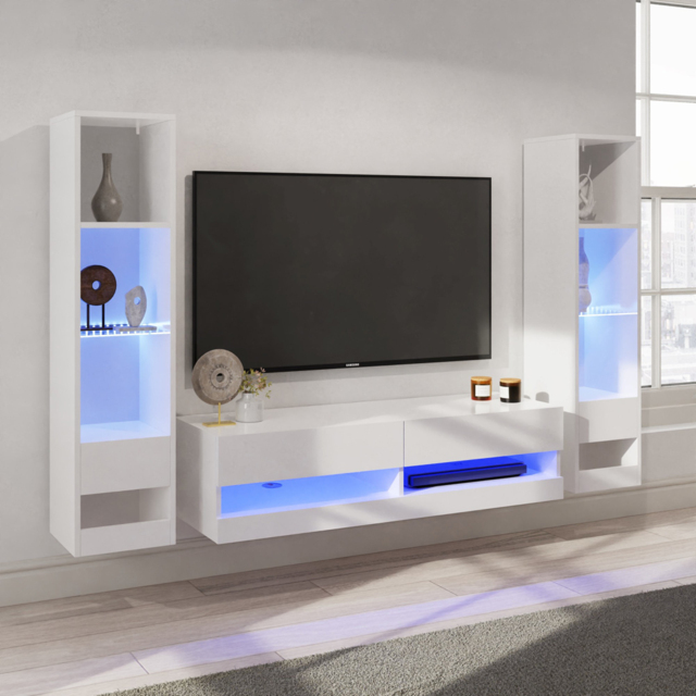 GFW Galicia 10 Shelf White Wall Mounted LED Full Media Set - image 1